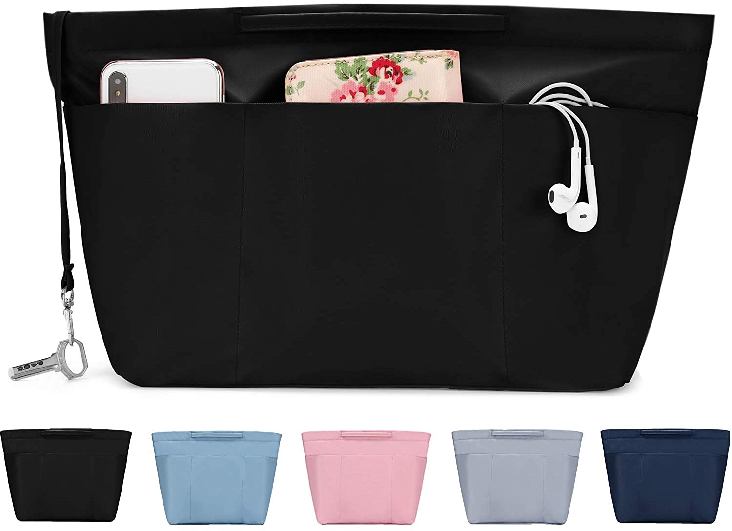 bridawn Nylon Tote Organizer Purse Insert Pocketbook Organizer Insert Handbag Divider with Handles Zipper Closure