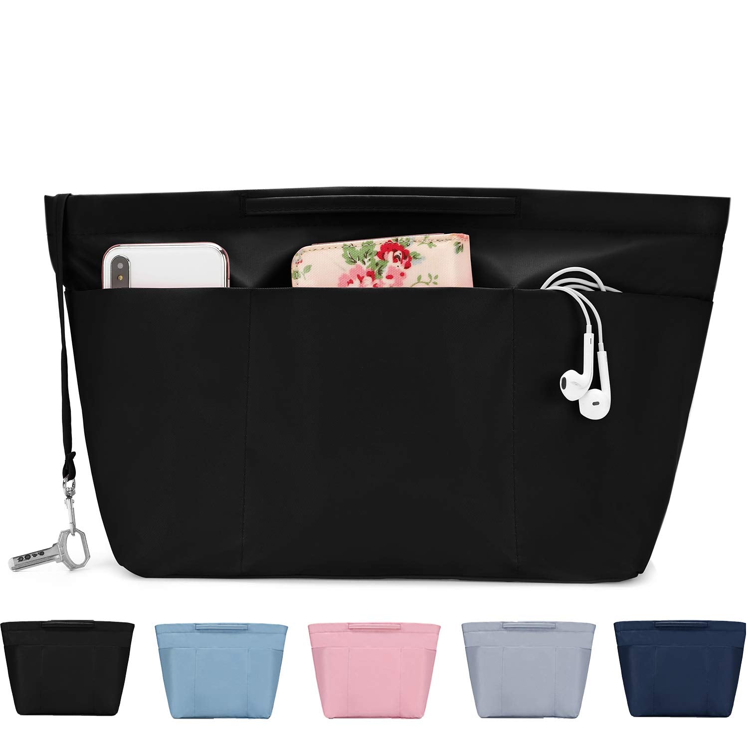 bridawn Nylon Tote Organizer Purse Insert Pocketbook Organizer Insert Handbag Divider with Handles Zipper Closure