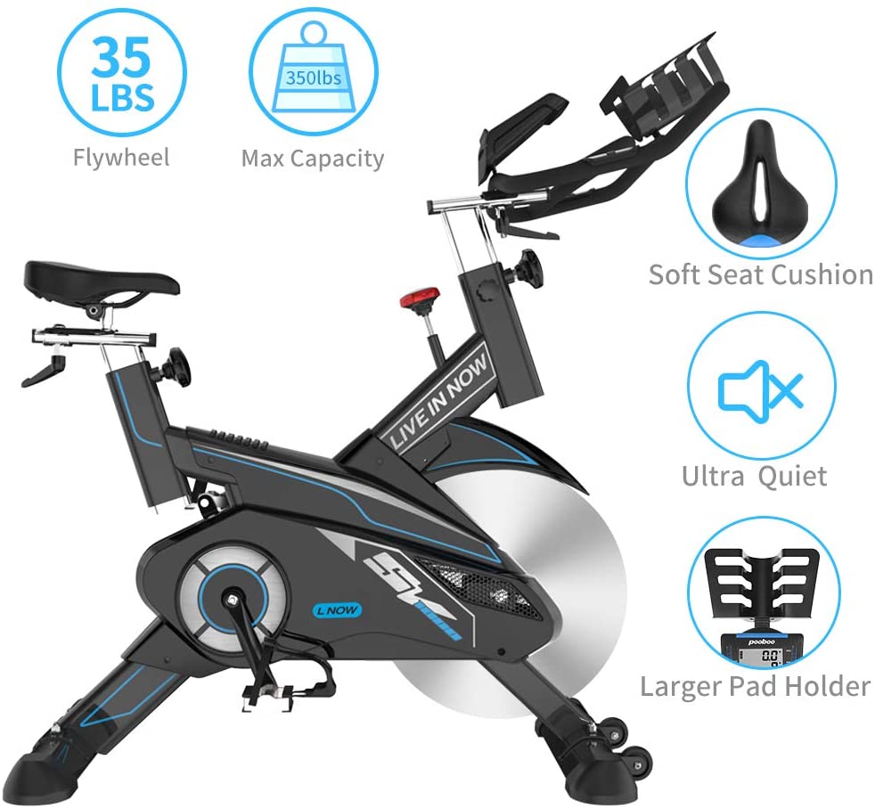 pooboo Exercise Bike, Heavy Duty Indoor Cycling Bike Stationary Belt Drive - JOY2ESpree