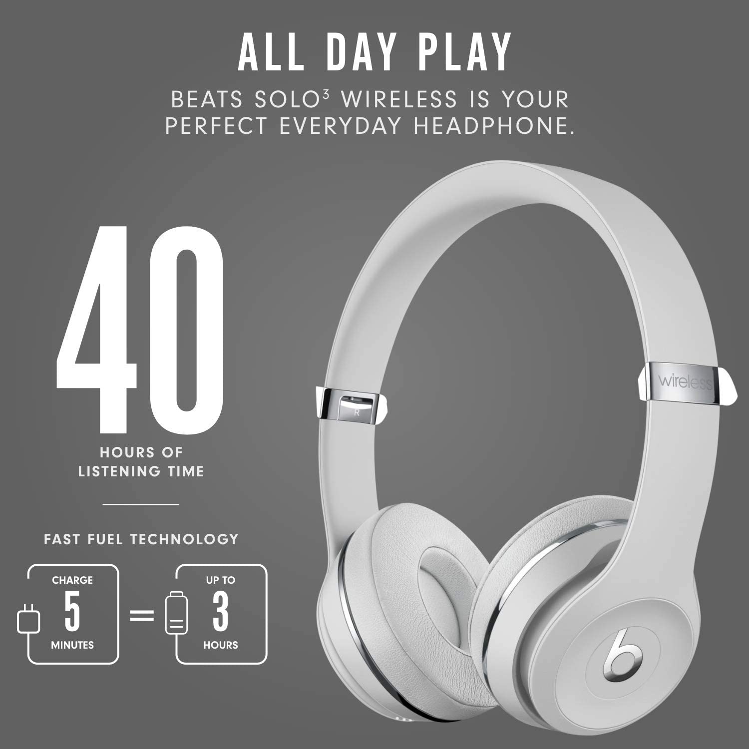 Beats Solo3 Wireless On-Ear Headphones - Apple W1 Headphone Chip, Class 1 Bluetooth, 40 Hours of Listening Time, Built-in Microphone - Satin Gold