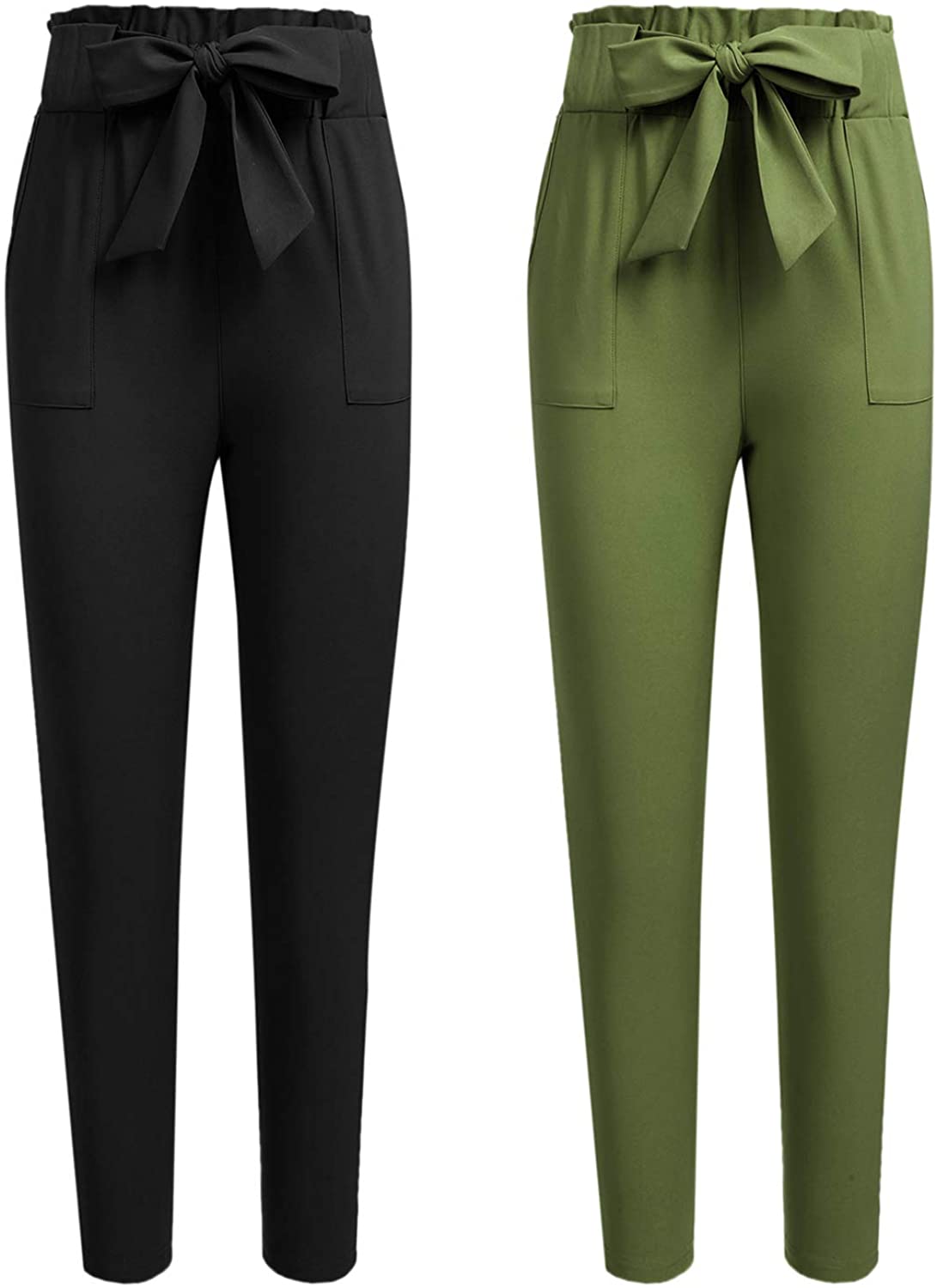 Freeprance Women's Pants Casual Trouser Paper Bag Pants Elastic Waist Slim Pockets