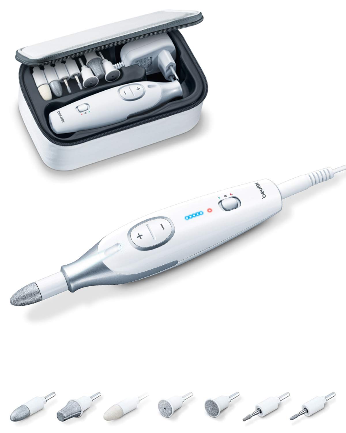 Beurer 14-piece Professional Manicure & Pedicure Nail Drill Kit, Cordless, 10 Attachments, 3 Speed Settings