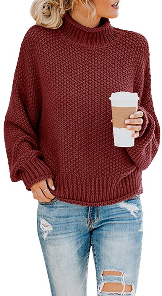 Saodimallsu Womens Turtleneck Oversized Sweaters Batwing Long Sleeve Pullover Loose Chunky Knit Jumper - JOY2ESpree