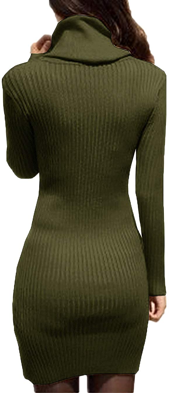 v28 Women Cowl Neck Knit Stretchable Elasticity Long Sleeve Slim Fit Sweater Dress