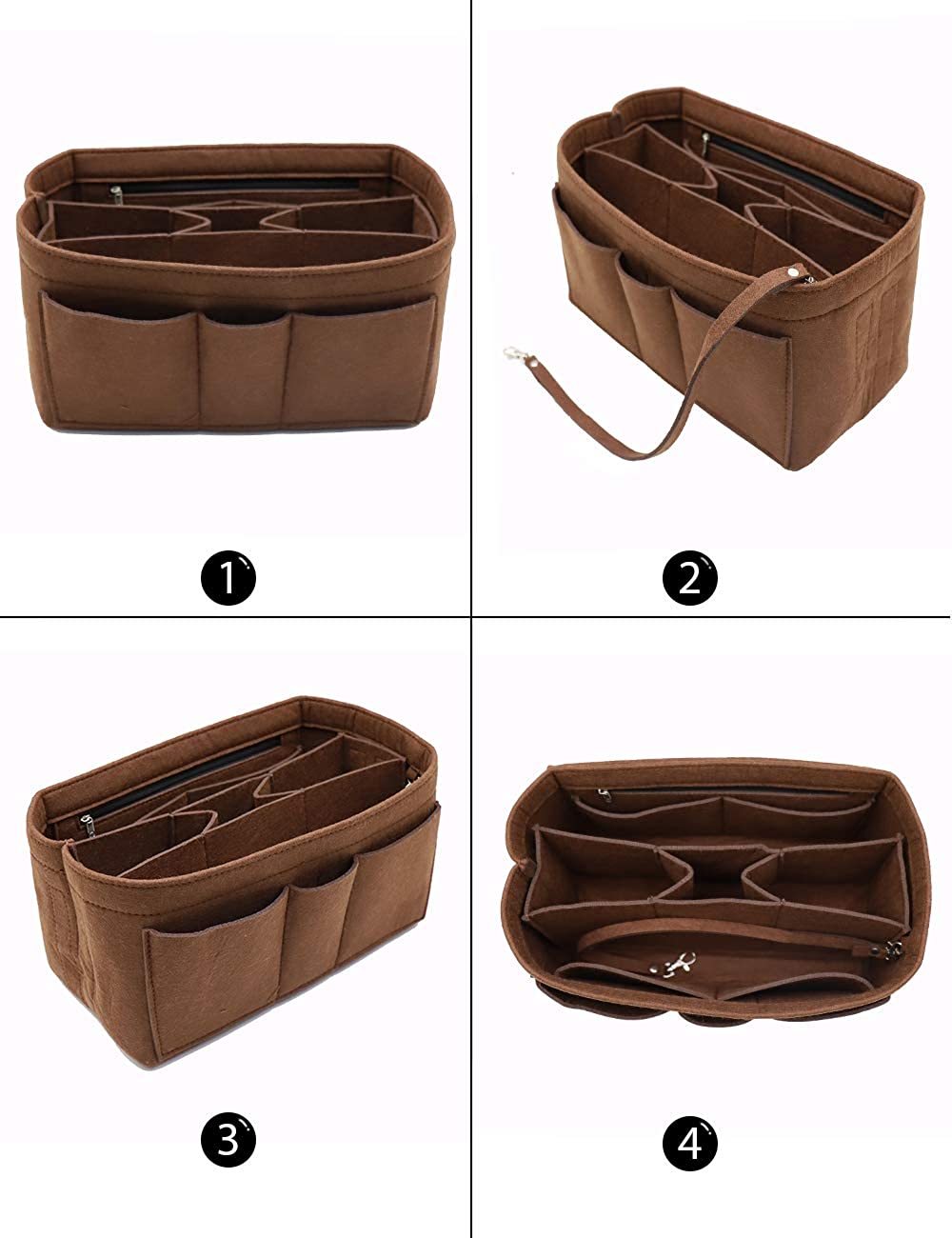 Felt Fabric Purse Tote Diaper Bag Organizer Insert Bag in Bag with Zipper Inner Pocket For Neverfull Speedy