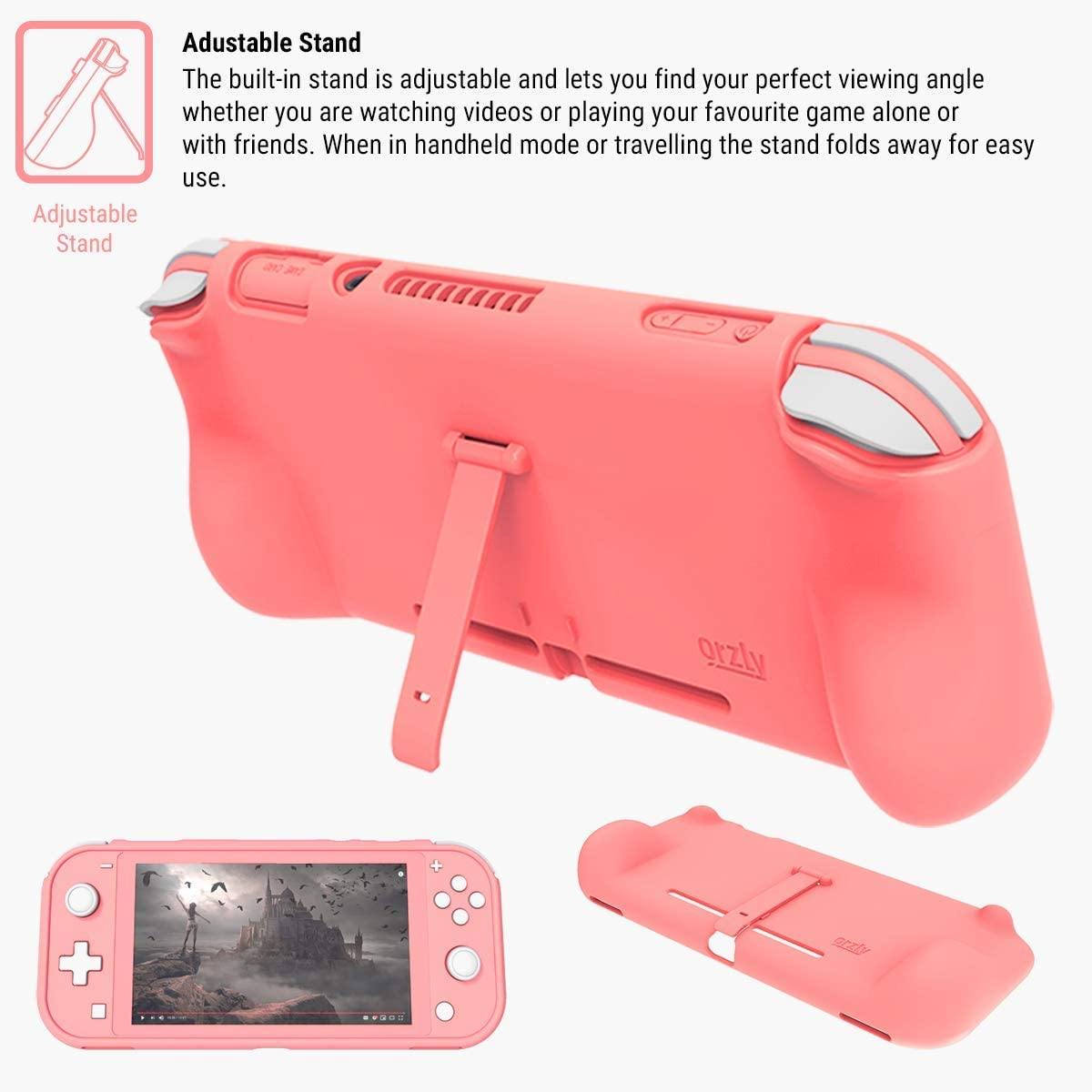 Orzly Grip Case for Nintendo Switch Lite – Case with Comfort Padded Hand Grips, Kickstand, Pack of Thumb Grips - Turquoise Blue - JOY2ESpree