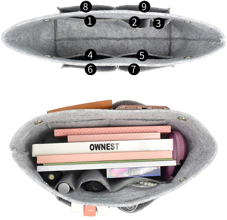 DLseego Felt Tote Handbag Purse Cosmetic Storage Makeup Bag Pocketbook Organizer Insert Divider Shaper Bag in Bag