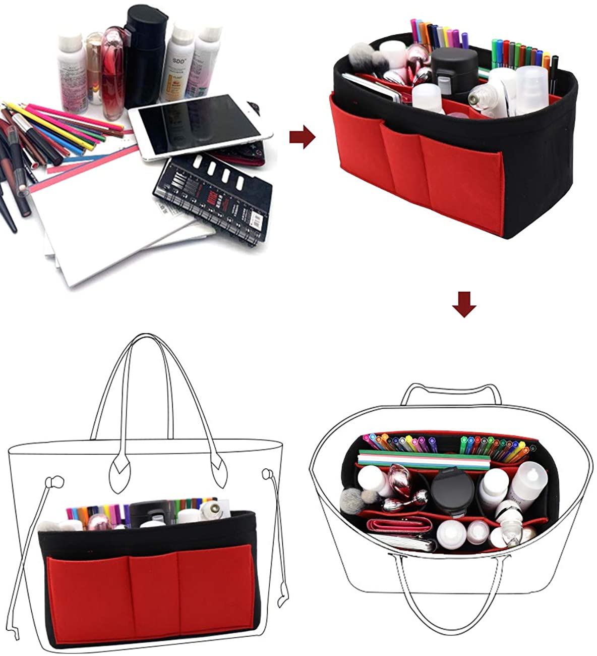 Felt Fabric Purse Tote Diaper Bag Organizer Insert Bag in Bag with Zipper Inner Pocket For Neverfull Speedy