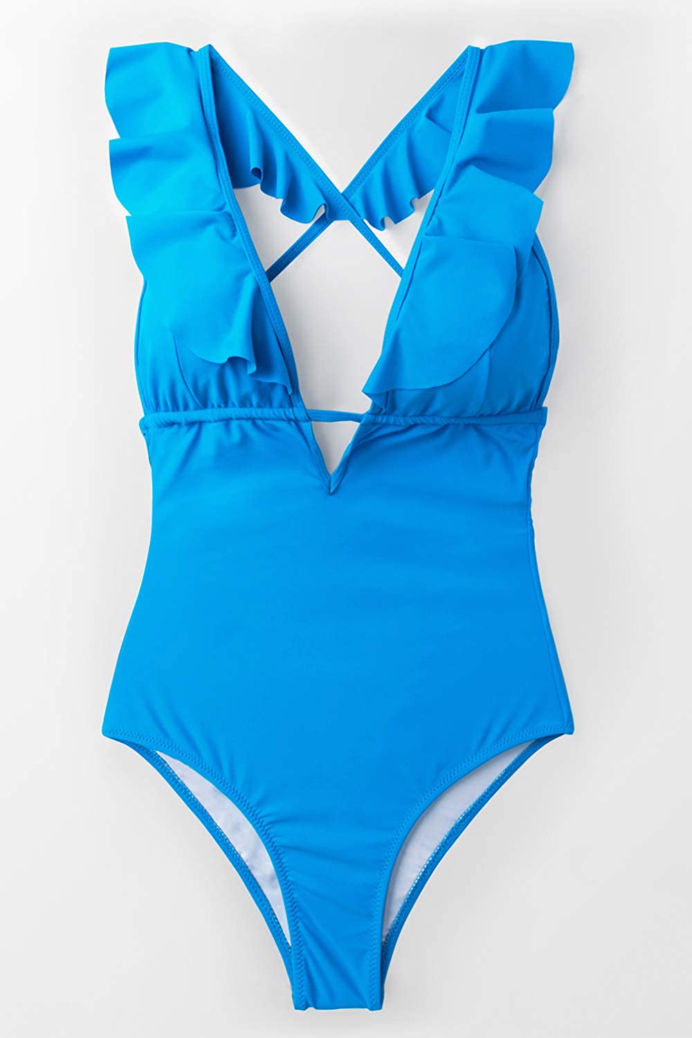 CUPSHE Women's One Piece Swimsuit Ruffle Deep V Neck Strappy Swimwear Bathing Suits