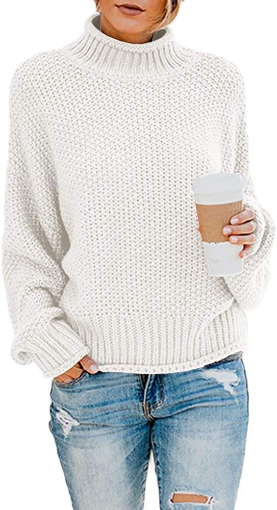 Saodimallsu Womens Turtleneck Oversized Sweaters Batwing Long Sleeve Pullover Loose Chunky Knit Jumper - JOY2ESpree