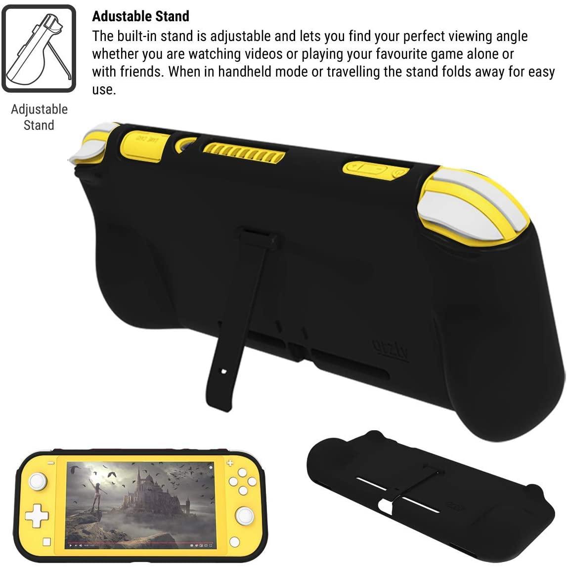 Orzly Grip Case for Nintendo Switch Lite – Case with Comfort Padded Hand Grips, Kickstand, Pack of Thumb Grips - Turquoise Blue - JOY2ESpree