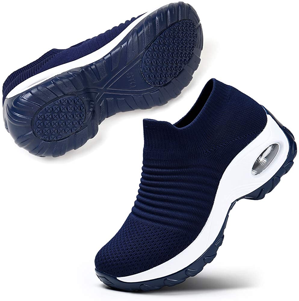 STQ Slip On Breathe Mesh Walking Shoes Women Fashion Sneakers Comfort Wedge Platform Loafers