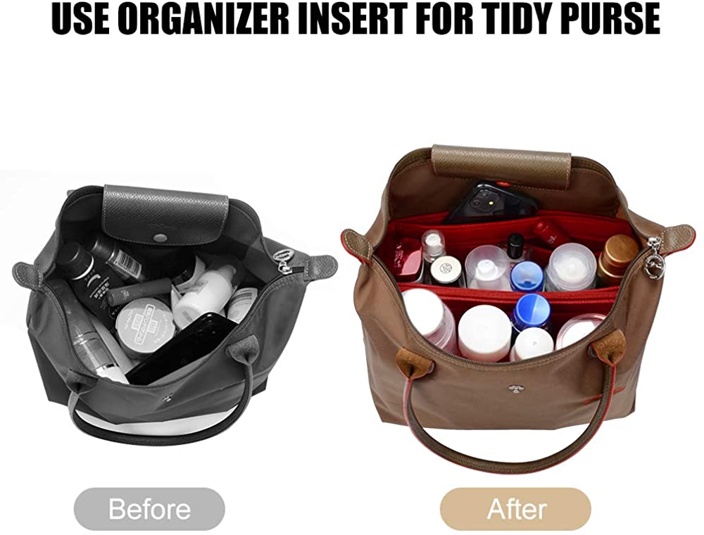 JessLab Felt Purse Organizer Insert with 14 Pockets and Detachable Zip Pouch