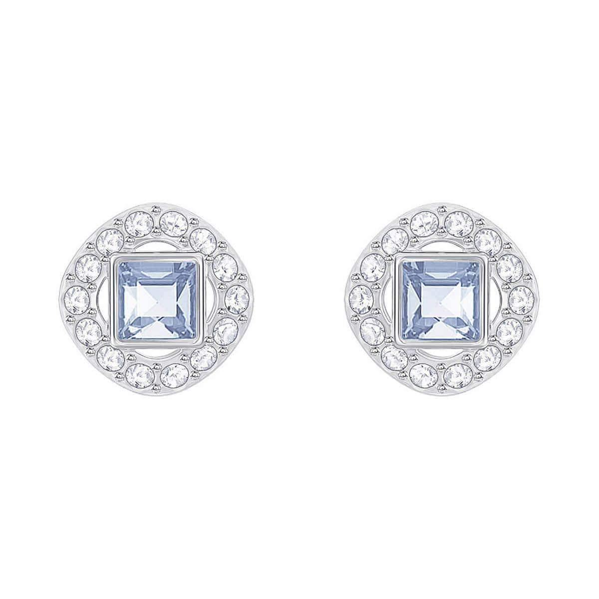 Swarovski Crystal Blue Angelic Square Rhodium-Plated Earrings - JOY2ESpree