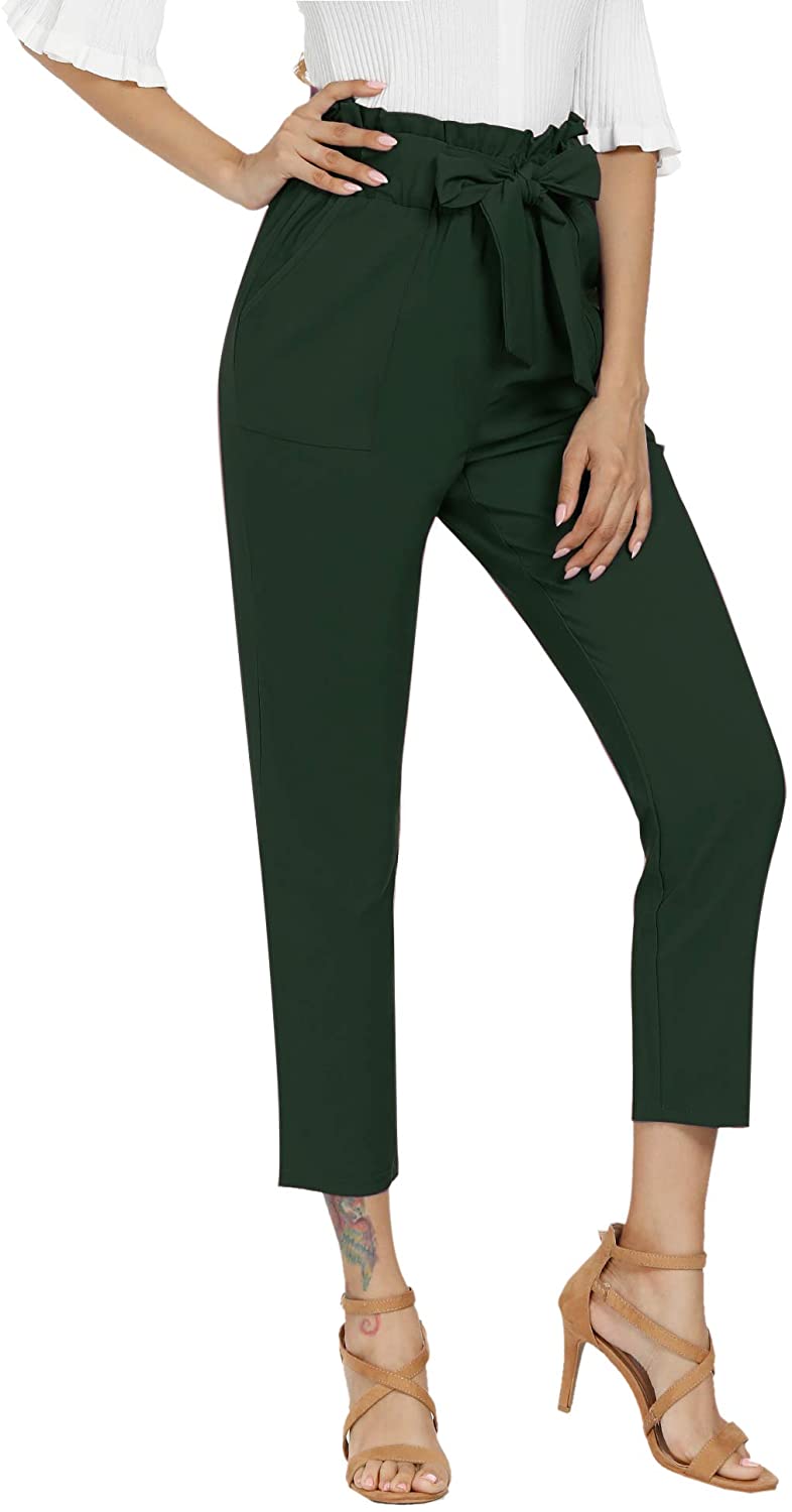 Freeprance Women's Pants Casual Trouser Paper Bag Pants Elastic Waist Slim Pockets