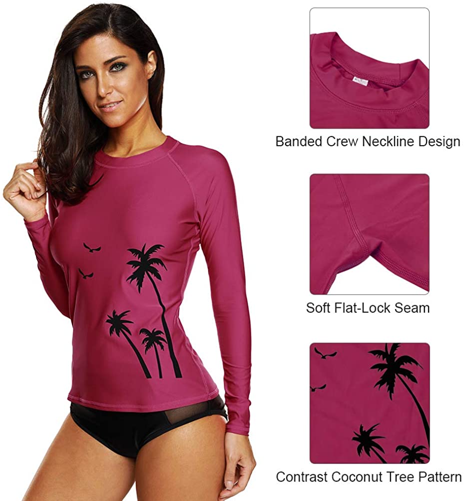 CharmLeaks Women's Long Sleeve Rashguard UPF 50 Sun Protection Swimsuit Top Striped Swim Shirts