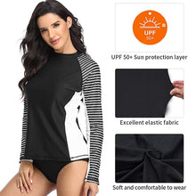 
                        
                          將圖片載入圖庫檢視器 CharmLeaks Women's Long Sleeve Rashguard UPF 50 Sun Protection Swimsuit Top Striped Swim Shirts
                        
                      
