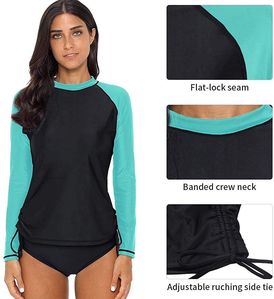 CharmLeaks Women's Long Sleeve Rashguard UPF 50 Sun Protection Swimsuit Top Striped Swim Shirts