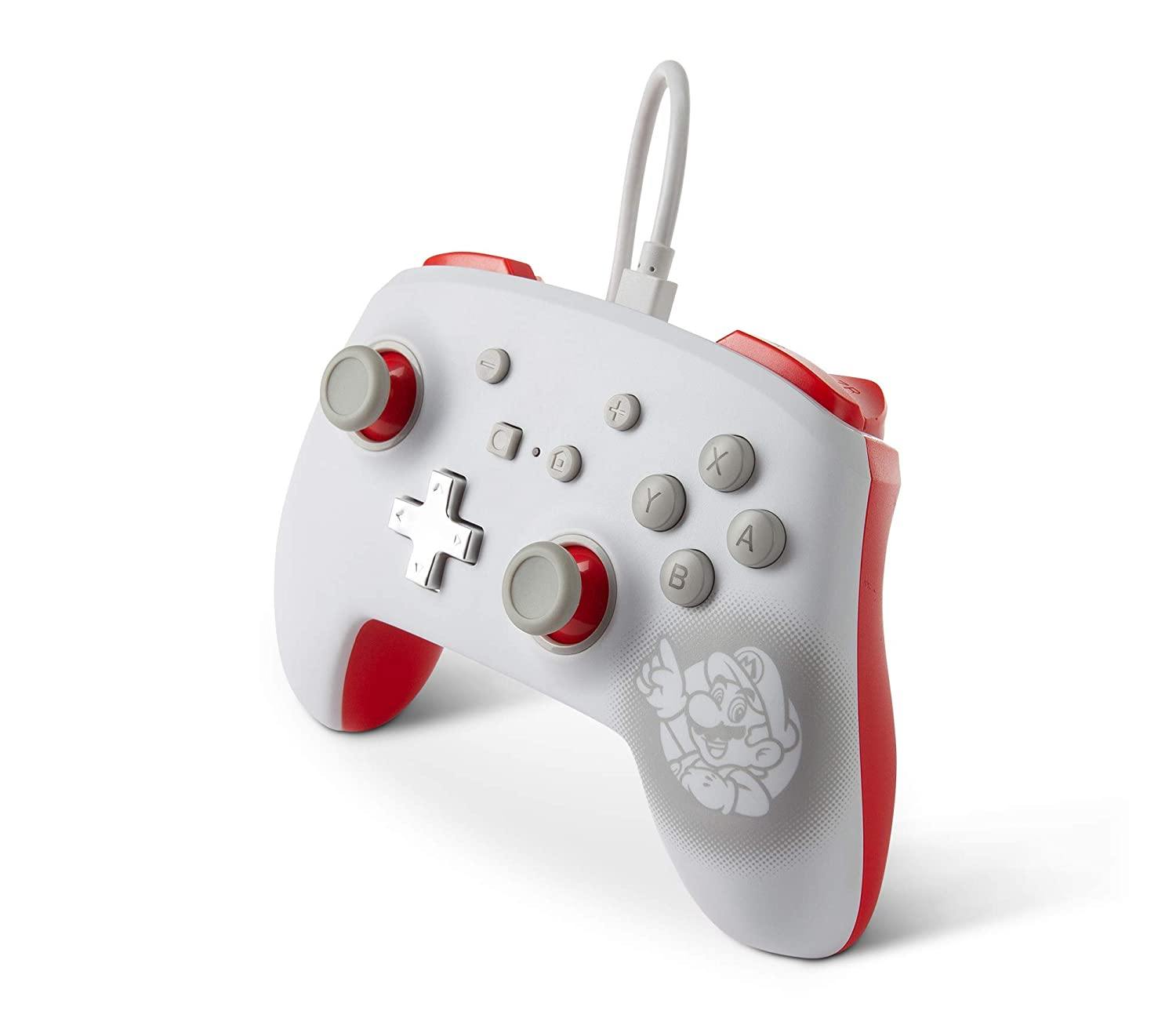 PowerA Enhanced Wired Controller for Nintendo Switch - Mario White, Gamepad, Wired Video Game Controller, Gaming Controller - Nintendo Switch - JOY2ESpree