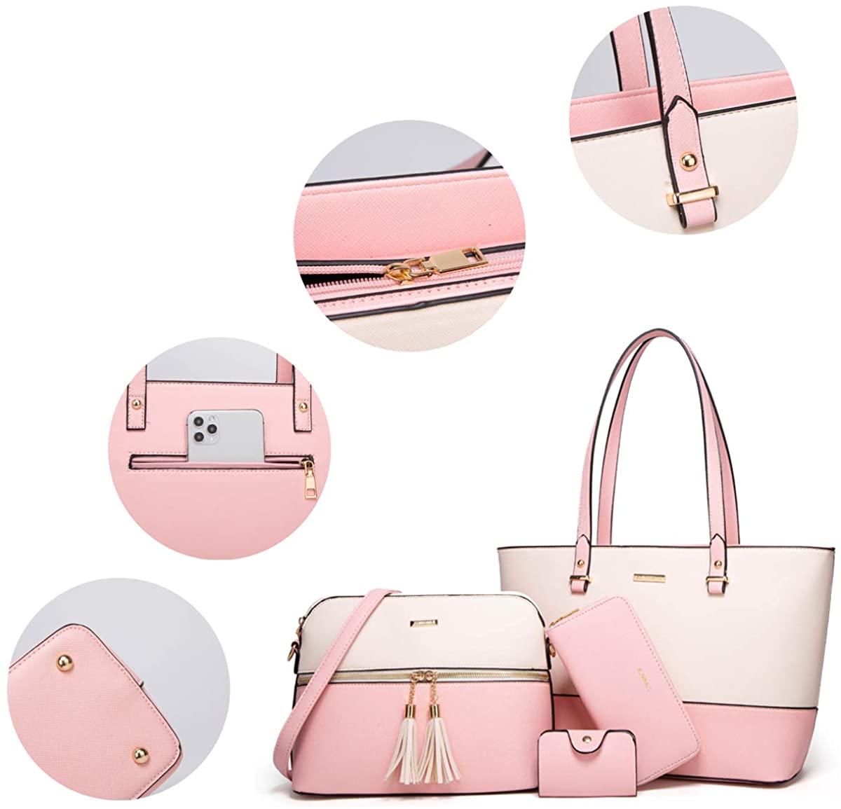 Women Fashion Handbags Wallet Tote Bag Shoulder Bag Top Handle Satchel Purse Set 4pcs