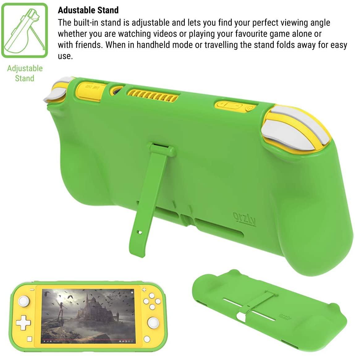 Orzly Grip Case for Nintendo Switch Lite – Case with Comfort Padded Hand Grips, Kickstand, Pack of Thumb Grips - Turquoise Blue - JOY2ESpree