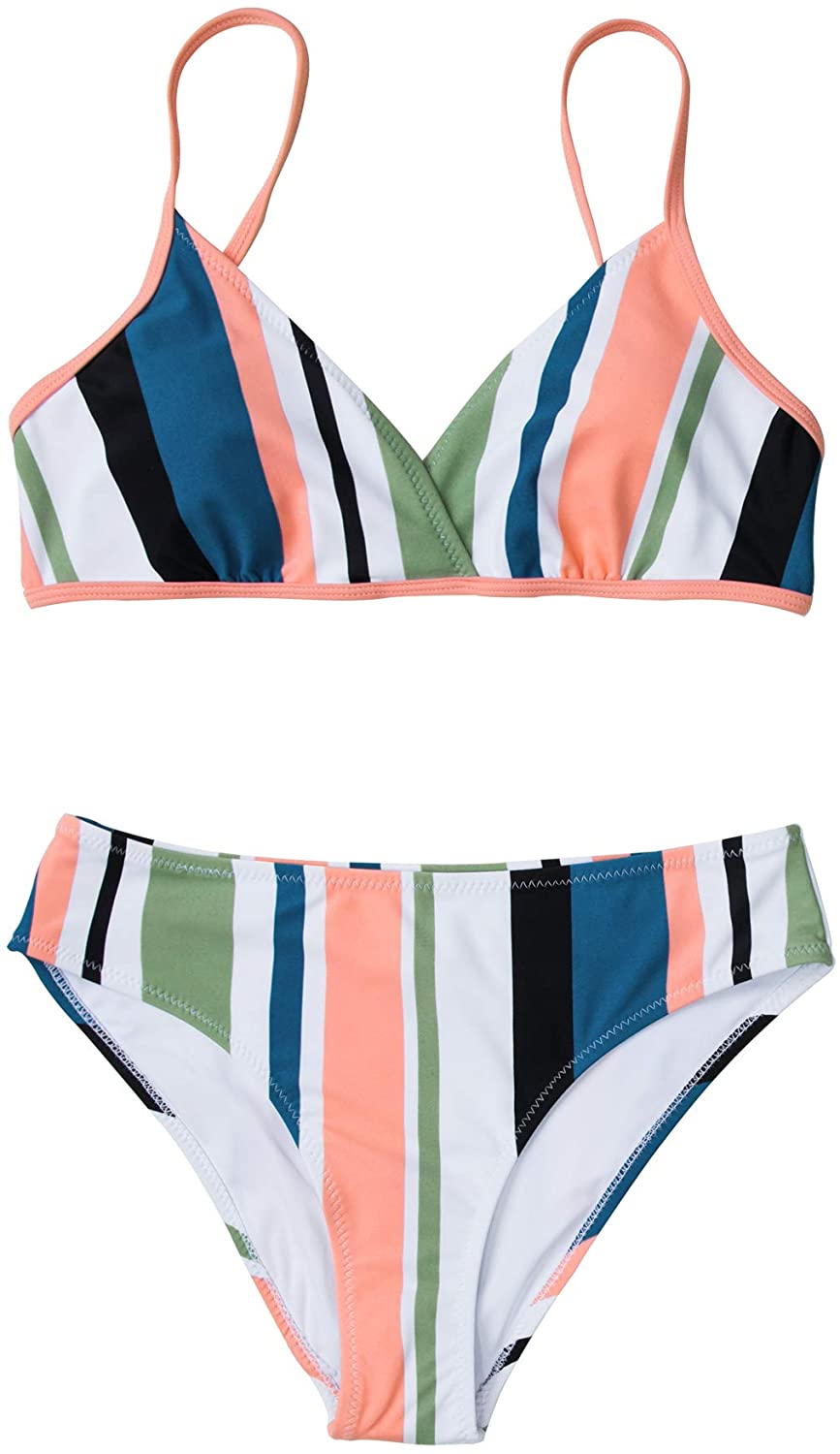 CUPSHE Women's Striped Back Hook Closure Bikini Adjustable Straps Swimsuit