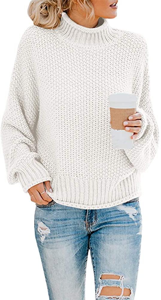 Saodimallsu Womens Turtleneck Oversized Sweaters Batwing Long Sleeve Pullover Loose Chunky Knit Jumper - JOY2ESpree