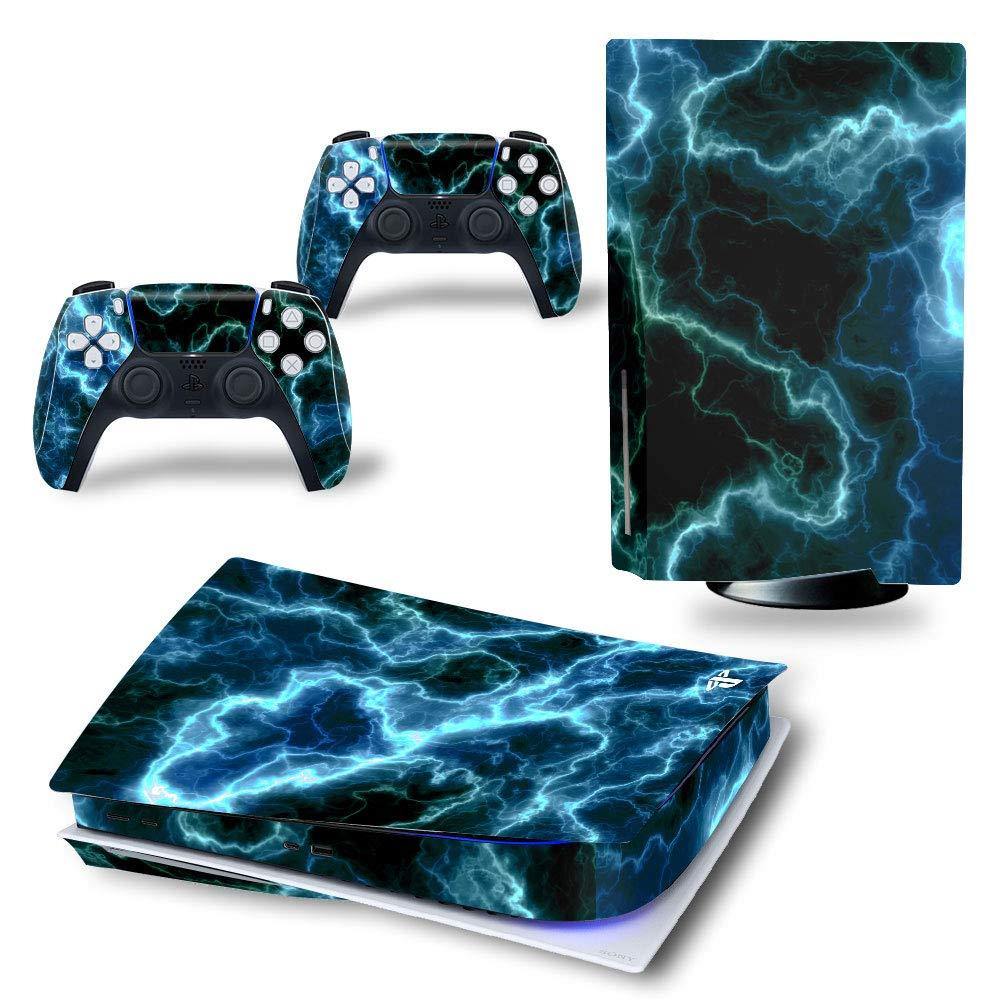 UUShop Skin Sticker Decal Cover for Playstation PS5 CD Disk Edition Console and Controllers Green Storm Lightning - JOY2ESpree