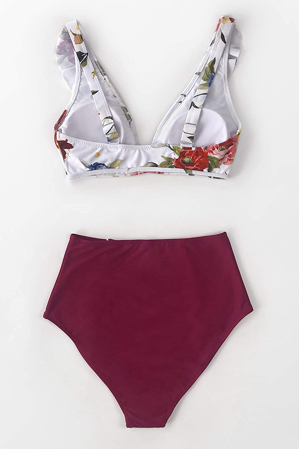 CUPSHE Women's High Waist Bikini Swimsuit Ruffle Floral Print Two Piece Bathing Suit