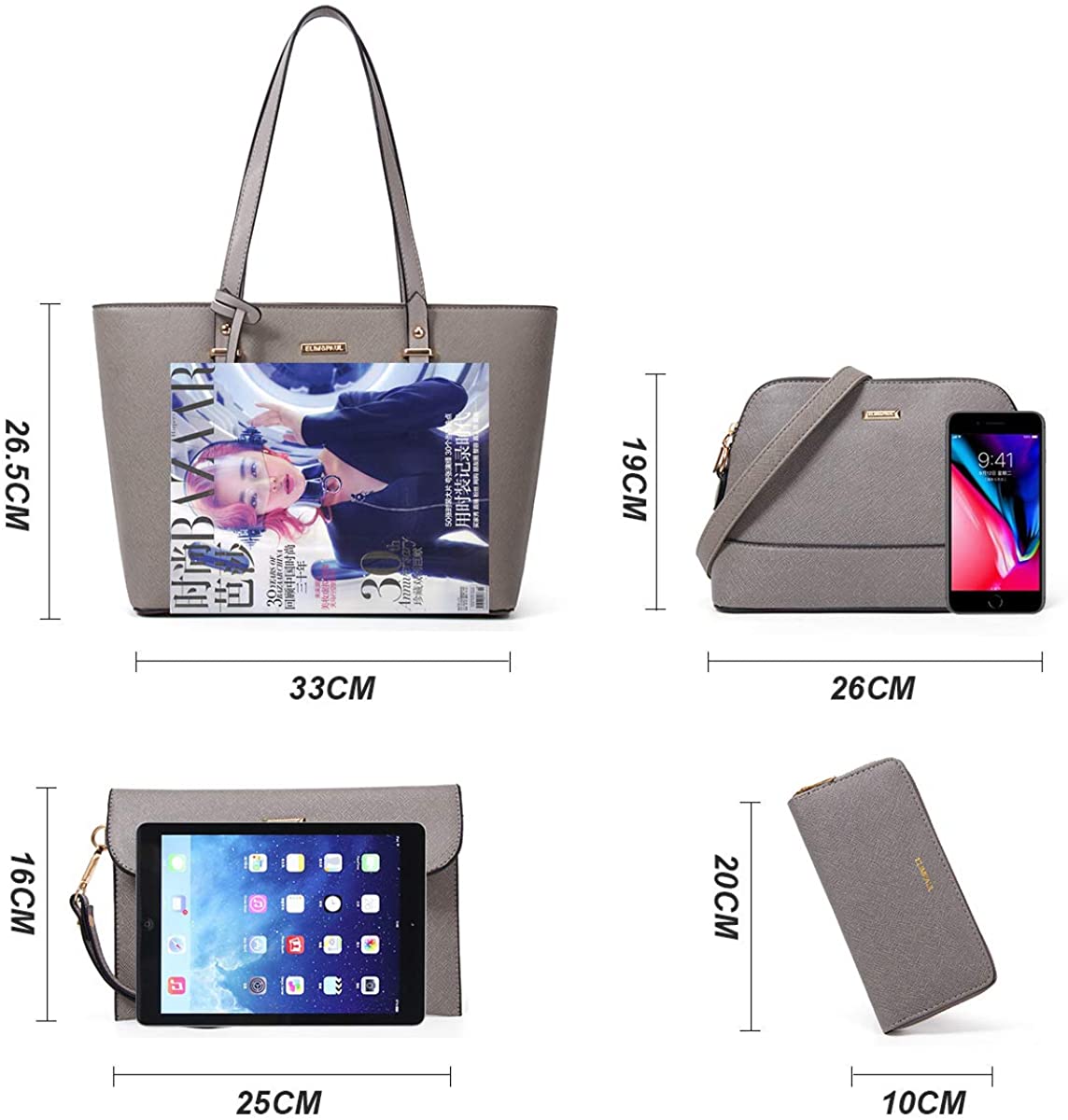 Women Fashion Handbags Wallet Tote Bag Shoulder Bag Top Handle Satchel Purse Set 4pcs