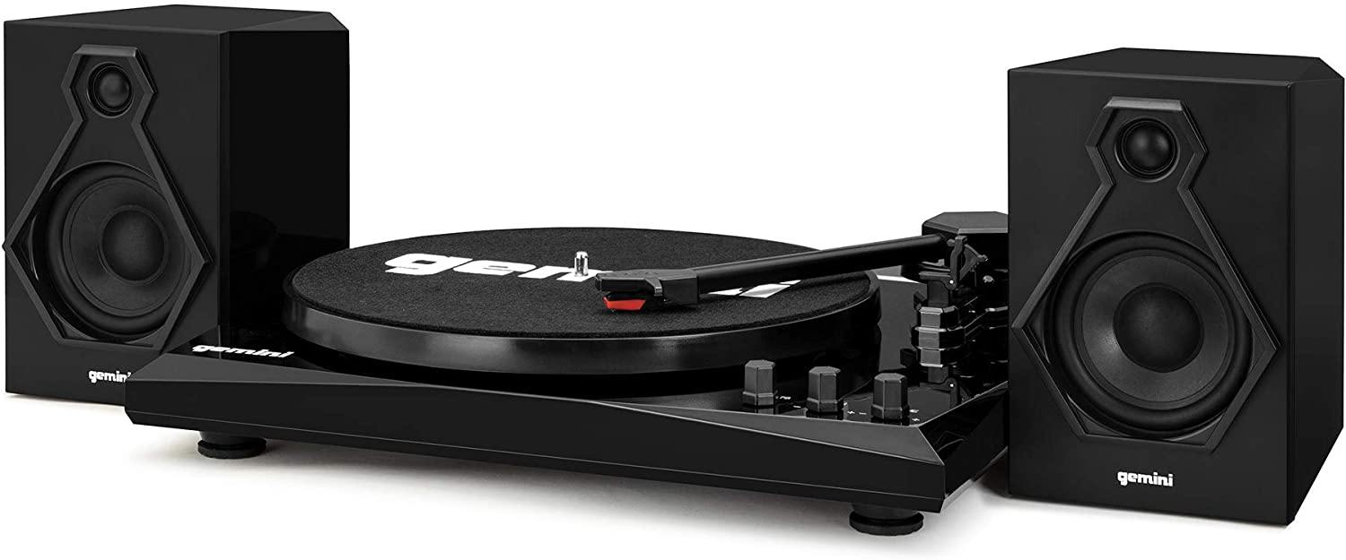 Gemini Sound TT-900 Series Stereo Belt Drive Turntable Sound System Set, 3 Speed Vinyl Record Bluetooth Player with Dual 50W Watts Speakers, Black/Red - JOY2ESpree