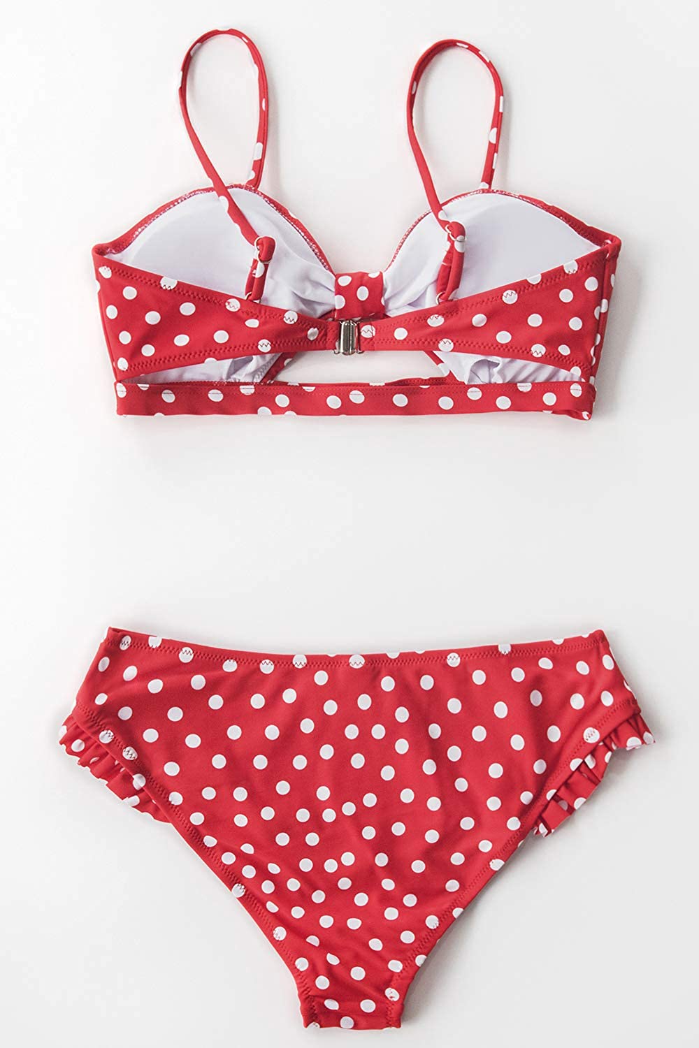 CUPSHE Women's Red Polka Dot Cutout Ruffles Back Hook Closure Bikini Sets