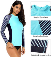 
                        
                          將圖片載入圖庫檢視器 CharmLeaks Women's Long Sleeve Rashguard UPF 50 Sun Protection Swimsuit Top Striped Swim Shirts
                        
                      