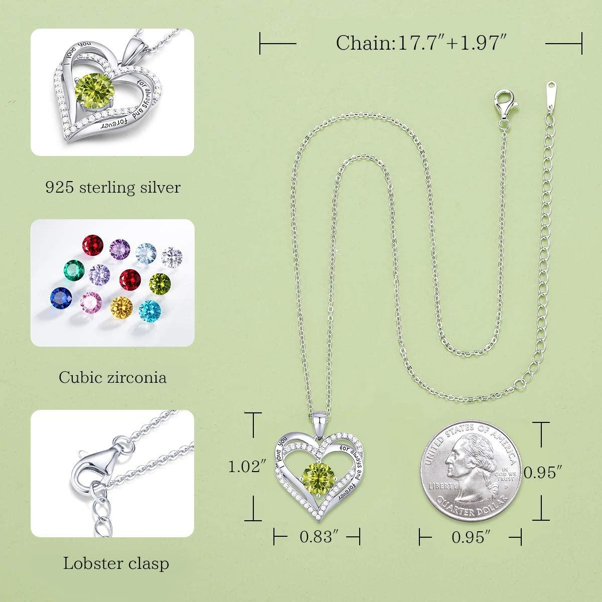 CDE Forever Love Heart Women Necklace 925 Sterling Silver Rose Gold Plated Birthstone Pendant Necklaces for Women - JOY2ESpree