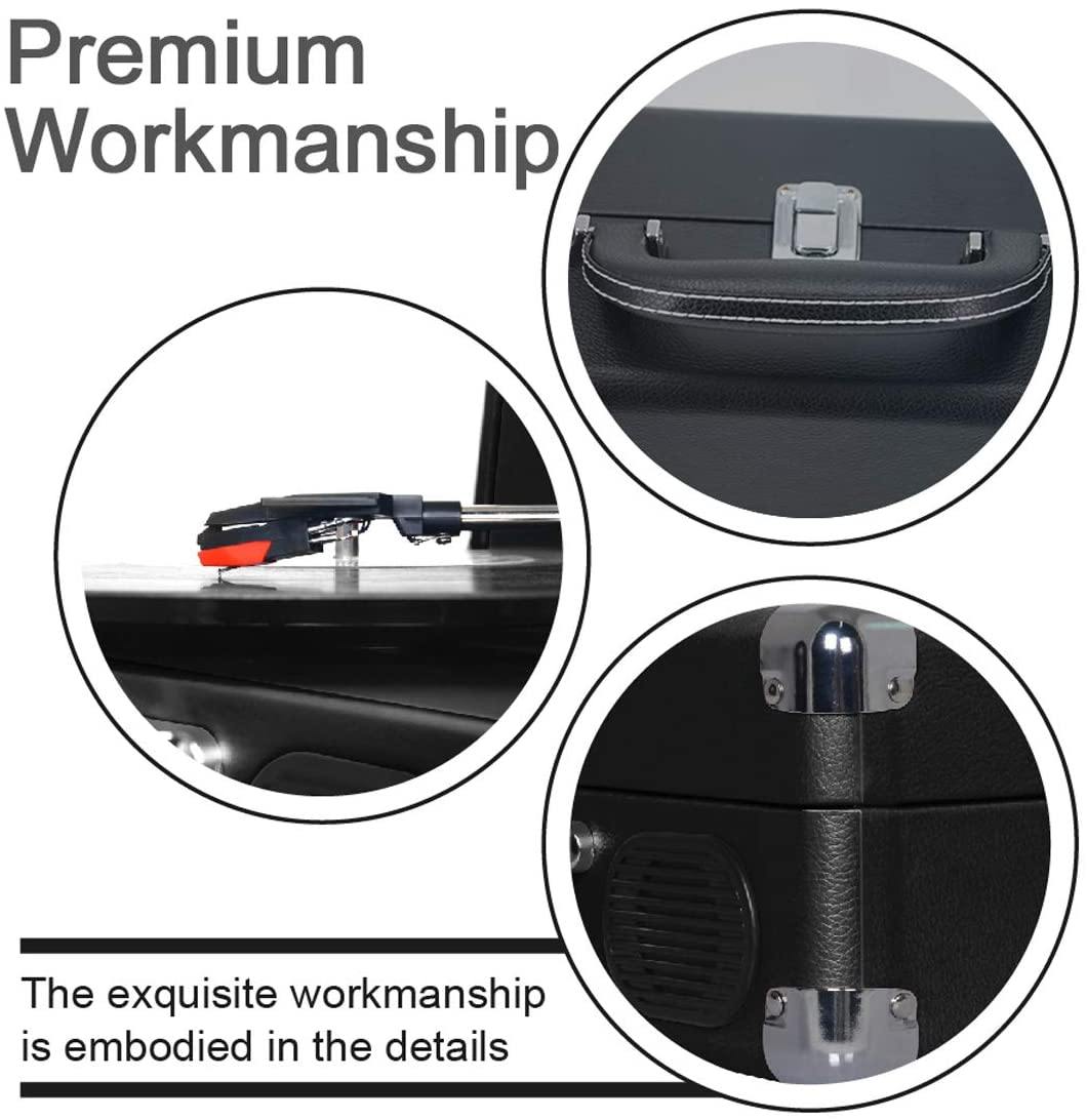 LP&No.1 Portable Suitcase Turntable with Stereo Speaker,3 Speeds Belt-Drive Vinyl Record Player Black - JOY2ESpree