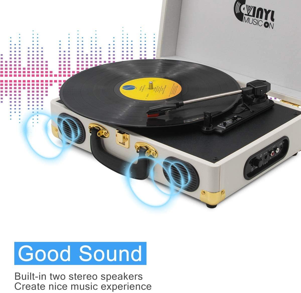 Retro Record Player for 33/45/78 RPM Vinyl Records,Bluetooth Belt-Drive Turntable - JOY2ESpree