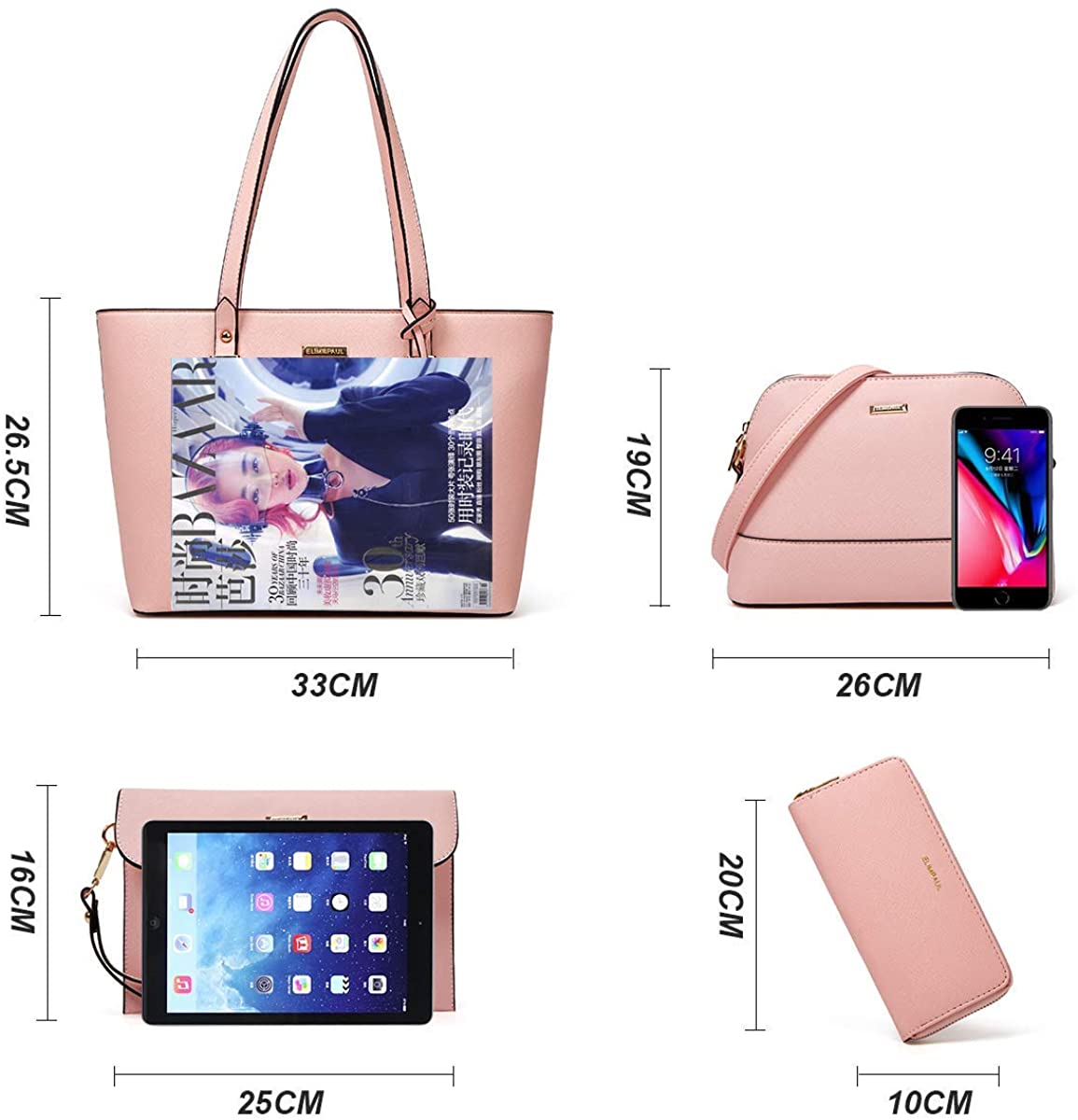 Women Fashion Handbags Wallet Tote Bag Shoulder Bag Top Handle Satchel Purse Set 4pcs