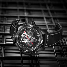 
                        
                          Load image into Gallery viewer, Reef Tiger Mens Sport Mechanical Watches with Steel Black Dial Automatic Watch Calfskin Leather Strap RGA3591
                        
                      