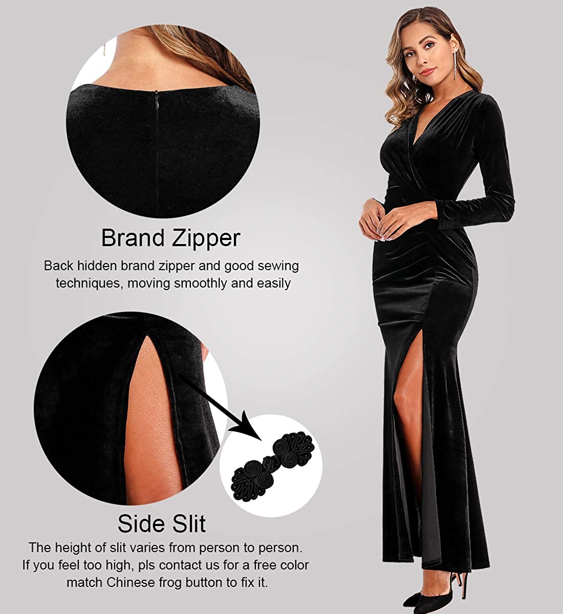 Ababalaya Long Sleeve Wrap Velvet Long Formal Dresses Cocktail Dress