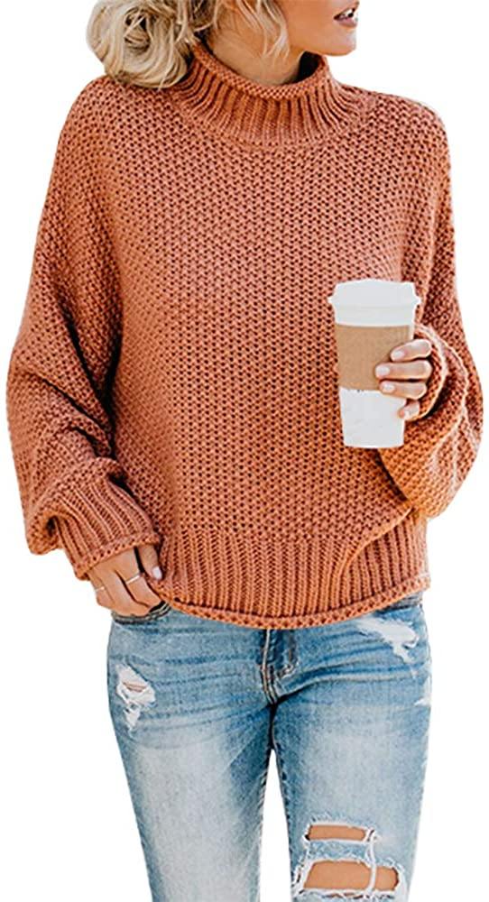 Saodimallsu Womens Turtleneck Oversized Sweaters Batwing Long Sleeve Pullover Loose Chunky Knit Jumper - JOY2ESpree