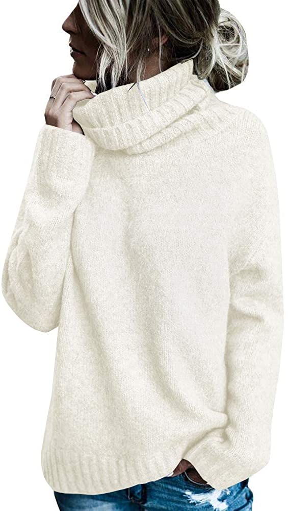 FISACE Womens Solid Round Neck Oversized Turtleneck Full Sleeve Knitted Sweater Pullover
