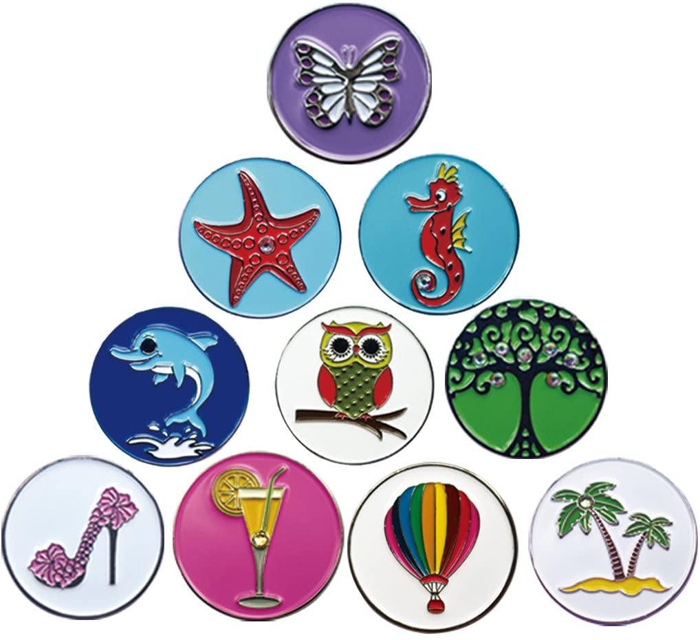 PINMEI Lot of 10 Golf Ball Markers Assorted Patterns - Soft Enamel Technique - JOY2ESpree
