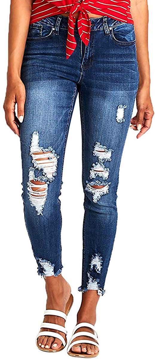 Resfeber Women's Ripped Boyfriend Jeans Cute Distressed Jeans Stretch Skinny Jeans with Hole