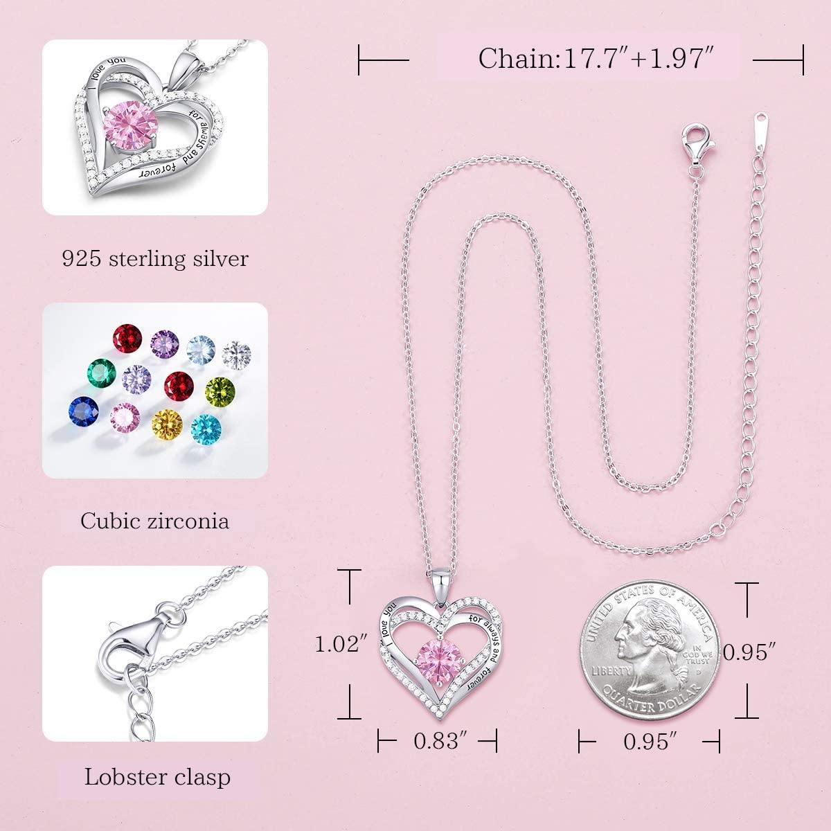 CDE Forever Love Heart Women Necklace 925 Sterling Silver Rose Gold Plated Birthstone Pendant Necklaces for Women - JOY2ESpree