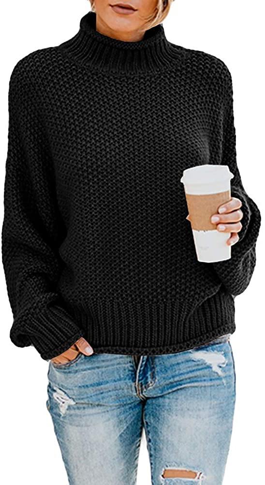 Saodimallsu Womens Turtleneck Oversized Sweaters Batwing Long Sleeve Pullover Loose Chunky Knit Jumper - JOY2ESpree