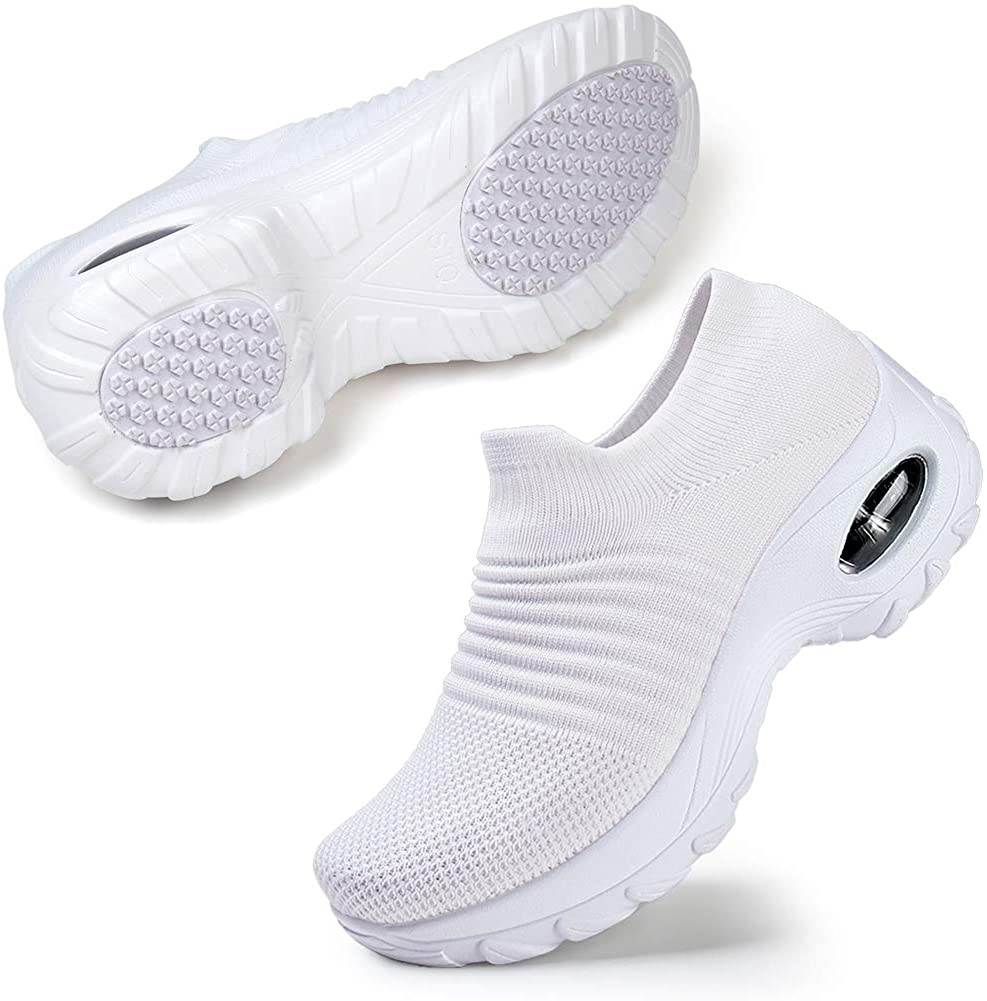 STQ Slip On Breathe Mesh Walking Shoes Women Fashion Sneakers Comfort Wedge Platform Loafers