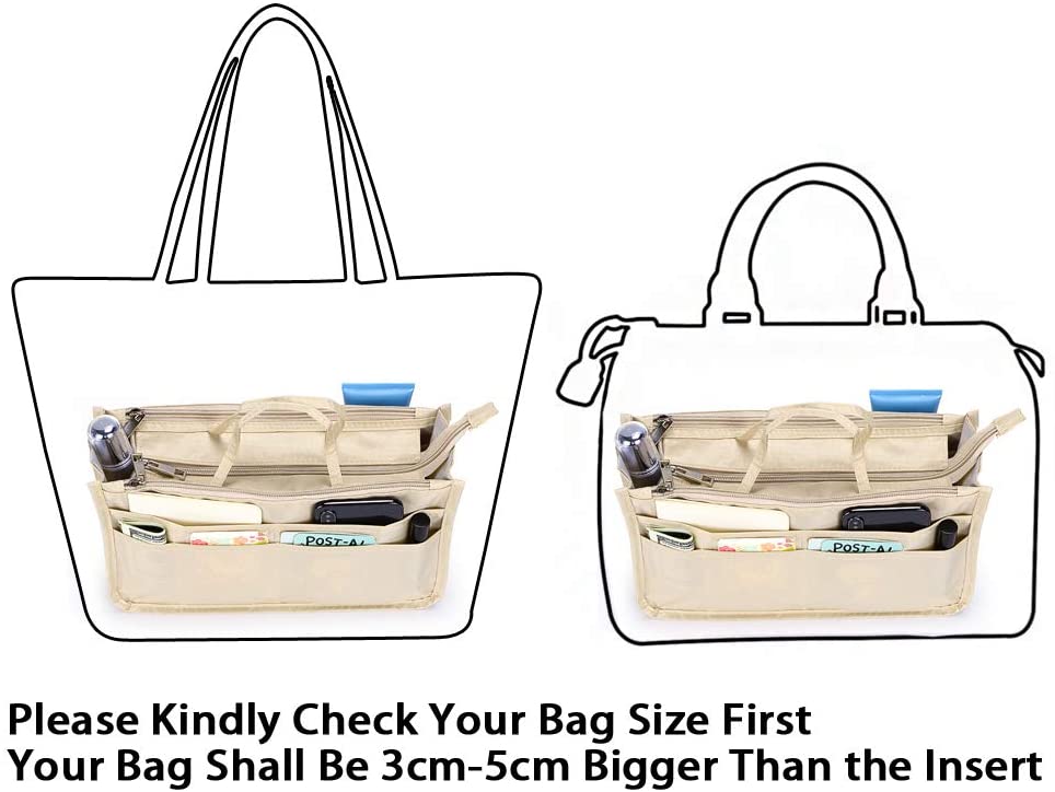 BTSKY New Printing Handbag Organizers Inside Purse Insert-High Capacity 13 Pockets Bag Tote Organizer with Handle Peacock Flower