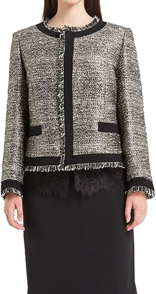 MARINA RINALDI Women's Contessa Lace Trim Jacket, Silver/Black