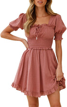 
                        
                          將圖片載入圖庫檢視器 Simplee Women Sexy Deep V-Neck Short Sleeve Striped Print Mini A Line Dress
                        
                      