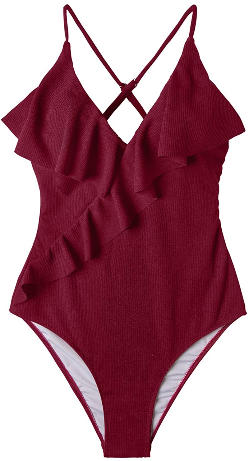 CUPSHE Women's One Piece Swimsuit Ruffle Wrap Textured Beach Swimwear Bathing Suits